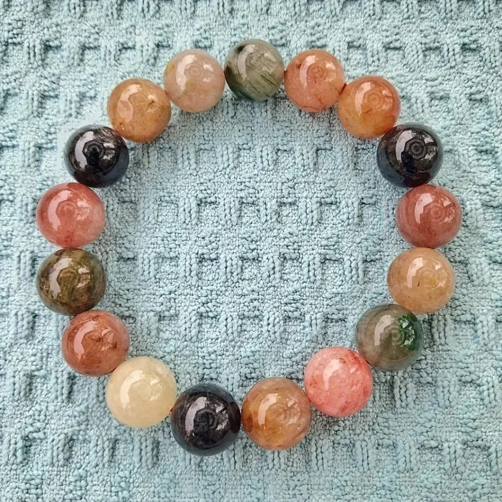 Natural Rainbow Rutile Quartz Beaded Stretch Bracelet.